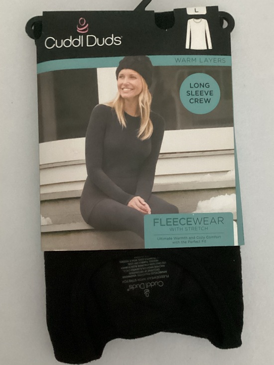 Cuddl Duds Tops - Cuddl Duds Black Fleecewear with Stretch Long Sleeve Crew Top